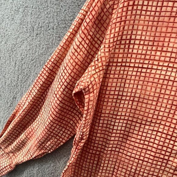 Tommy Bahama 100% Linen MensLarge Orange/White Gingham Plaid Shirt - Picture 4 of 16